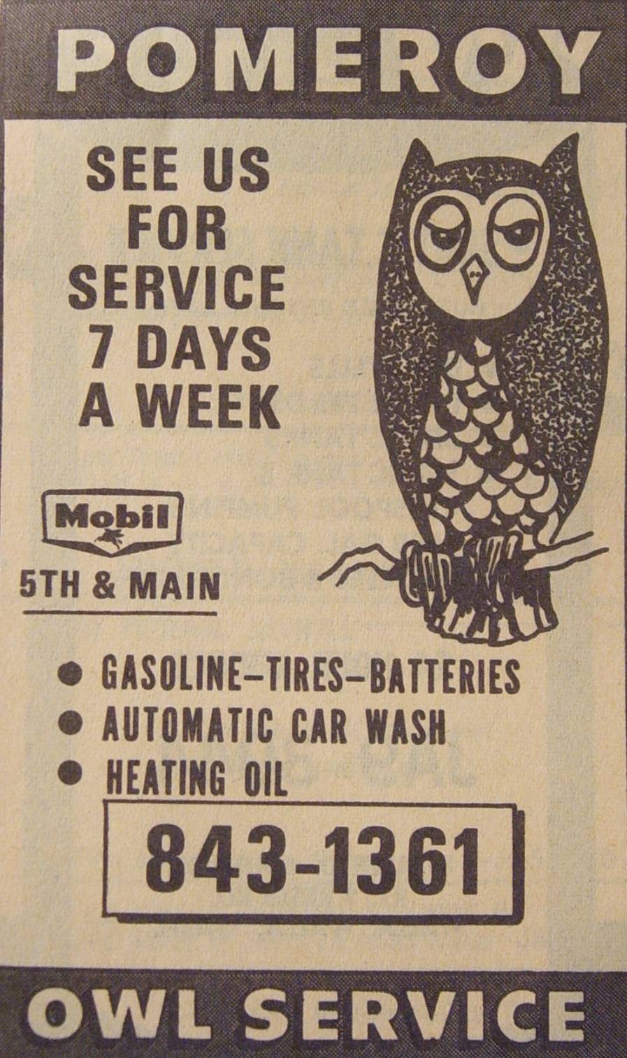 The Owl Service Station advertisement, Pomeroy WA